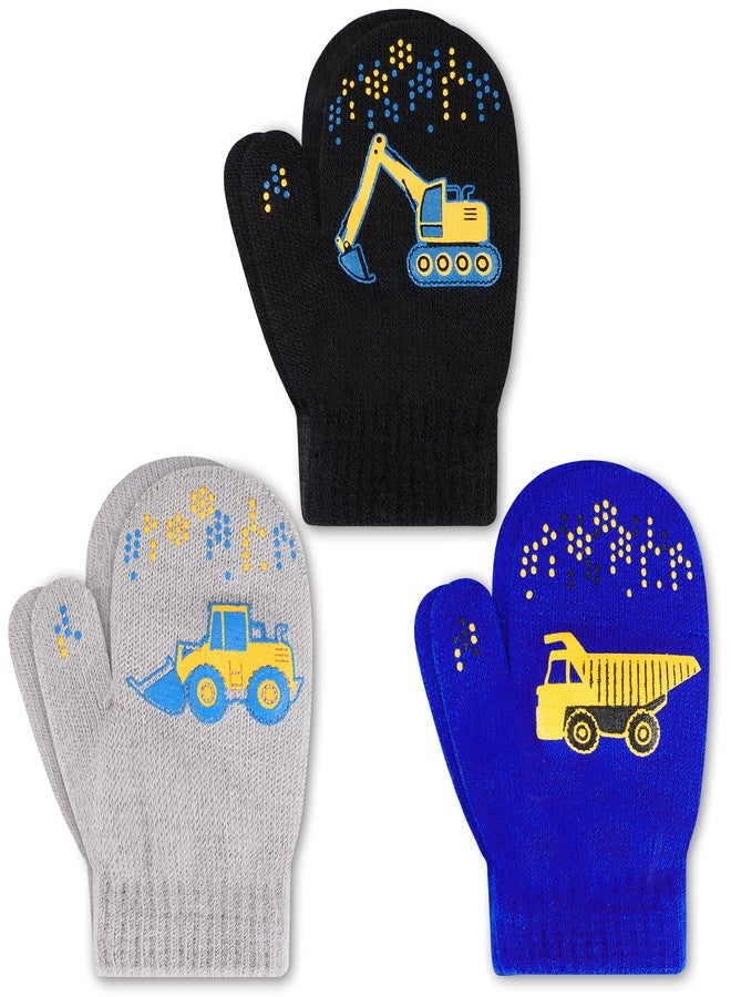 WAWSAM 3 Pairs Kids Knitted Mittens Toddler Winter Gloves Boys Full Finger Warm Mittens (3 Pairs-Truck) - Image 1